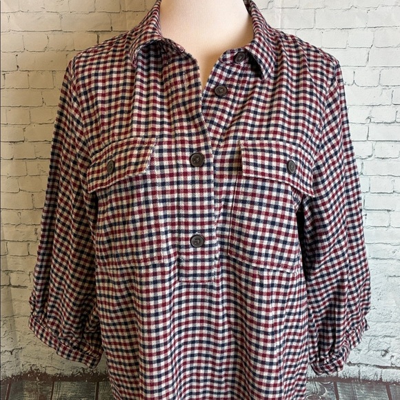 GAP NWT Flannel Utility Mini Shirt Dress Red & Navy L Holiday Winter Cozy Preppy - Picture 6 of 16